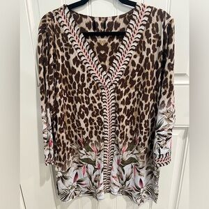 JM Collection XL Leopard Print V-Neck Blouse